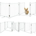thumbnail image 1 of Metal Freestanding Dog Gate Puppy Gate 23.6 Inches Height Step Over Pet Fence, Free Standing Indoor Outdoor Expands Up to 80 Inches White Doggie Gates for Doorways Stairs, 1 of 9