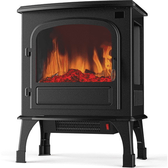 Freestanding Electric Fireplace Heater, 26" Single Door Indoor Fireplace Heater with 3D Realistic Flame Effect, Overheating Safe Design, 12H Timer&Remote Control, 750W/1500W, Black