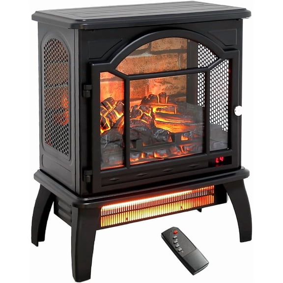 Freestanding Electric Fireplace Heater,Portable Infrared Fireplace Stove with 4 Types of 3D Realistic Flame Effects,Adjustable Temperature Compact Indoor Space Heater,Timer&Remote,22"-1500W