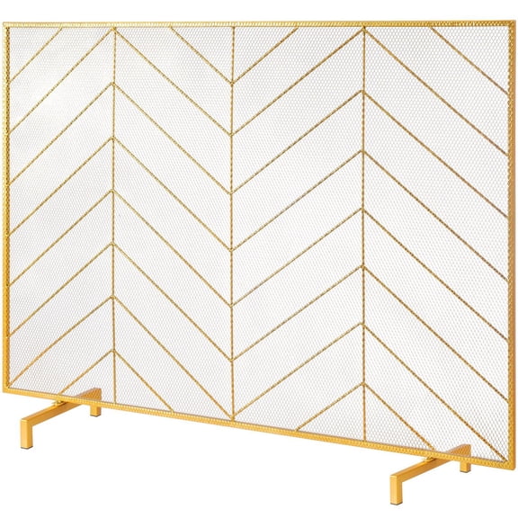 Freestanding Fireplace Screen,38.6"x29.8"Iron Mesh Spark Guard,Decorative Fire Fence for Living Room,Easy Setup Fireplace Cover