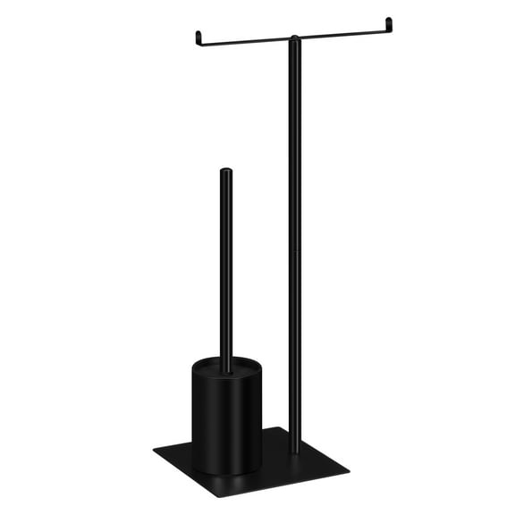 Freestanding Floor Toilet Paper Holder Metal with Toilet Brush Bathroom Black
