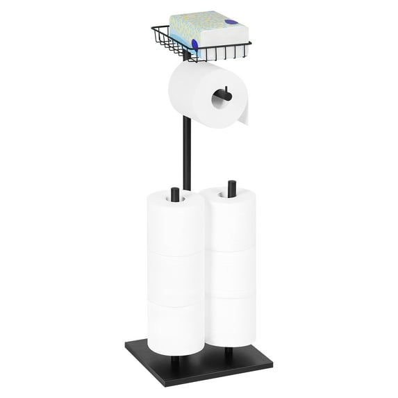 Freestanding Floor Toilet Paper Holder with Shelf Toilet Paper Dispenser Black