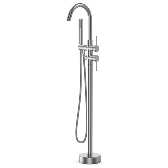 Freestanding Floor Tub Filler Standing High Flow Shower Faucets, Shower Mixer Taps, Swivel Gooseneck Spout with Cylinder Handheld Mount Bathtub Faucet, Wire Drawing