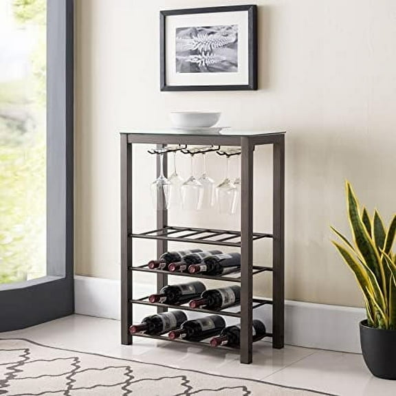 Freestanding Floor Wine Rack Stand, Bar Storage Table - Holds 20 Bottles with Glasses Holder$$Home Decor, Kitchen, & Other