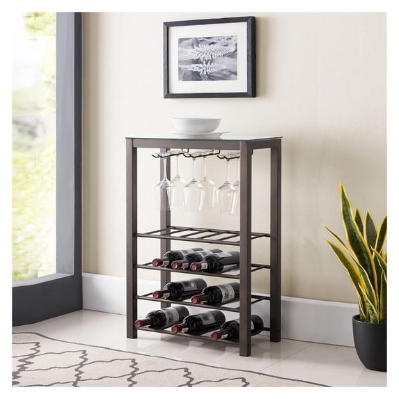 – Freestanding Floor Wine Rack Storage Table - Hold 20 Bottles with Glasses Holder