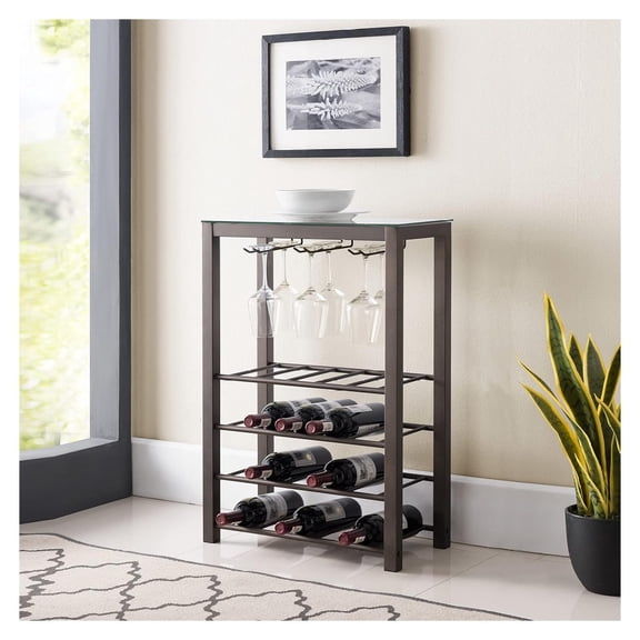  Freestanding Floor Wine Rack Storage Table - Hold 20 Bottles with Glasses Holder