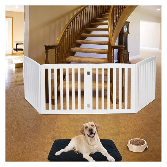 Freestanding Foldable Pet Gate for Dogs, 24 inch 4 Panels Step Over Fence, Dog Gate for Room, Doorway, Stairs (White)