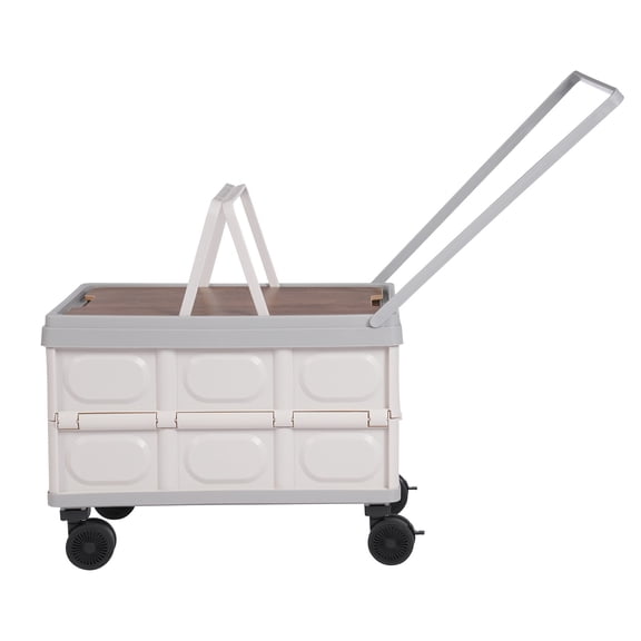 Freestanding Foldable Storage Cart, Grey 55L Large Capacity Rolling Trolley, for Camping Picnic Home Storage