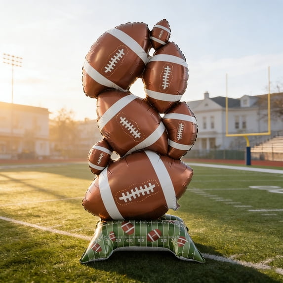 Freestanding Football Foil Balloon Stack, Large Standing Rugby Ball Balloon Set, Sports Theme Party Decor For Football Game Day Celebrations