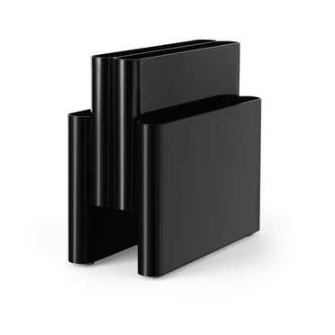 Freestanding Four Pocket Plastic Magazine Rack File Holder, Black