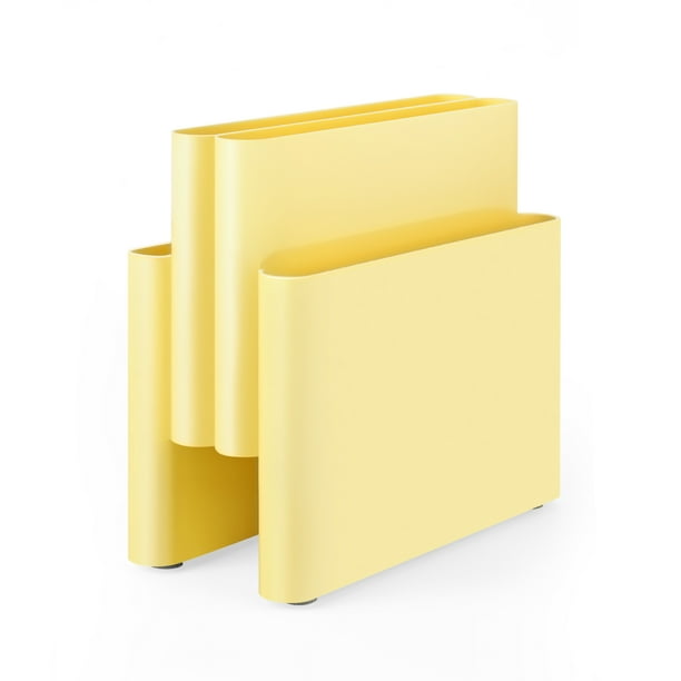 Freestanding Four Pocket Plastic Magazine Rack File Holder, Yellow