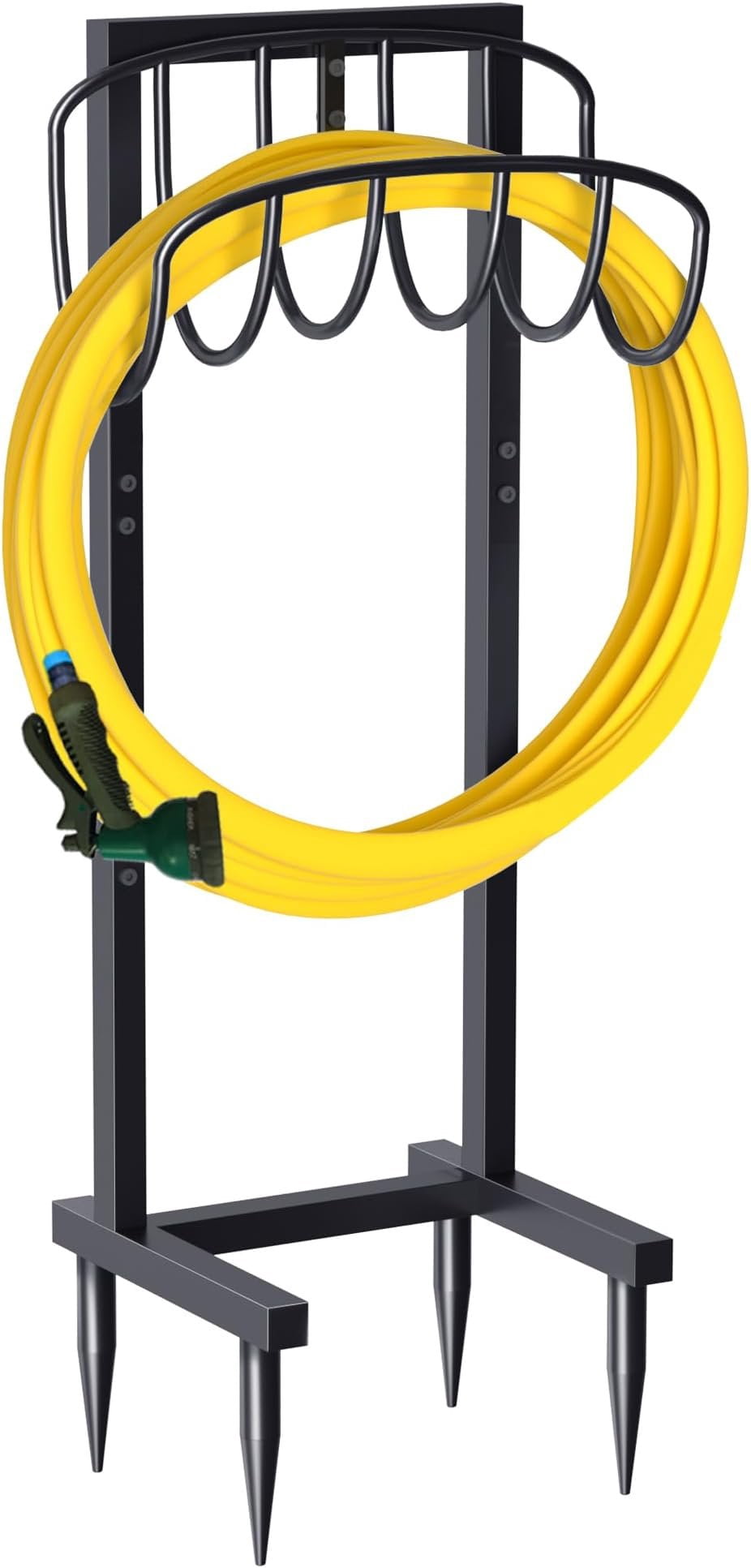 Freestanding Garden Hose Holder with 4 Spikes, Heavy Duty Metal Reel Stand Hanger Rack Organizer, Holds Storage 150ft Hose for Outside Yard Lawn, Black
