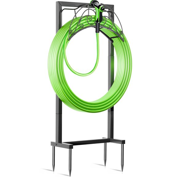 Freestanding Garden Hose Holder - Heavy Duty Outdoor Water Hose Organizer Rack with Weighted Base, No Tools Assembly for Yard, Lawn & Garden Storage Solutions