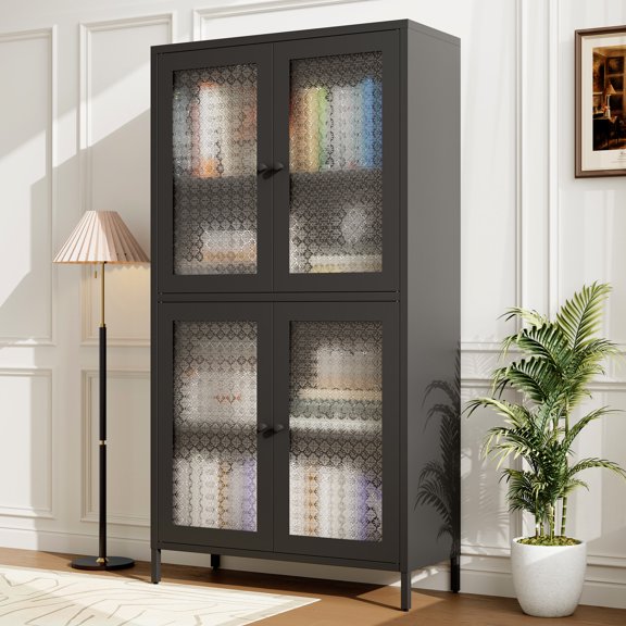 Freestanding Glass Pane Cabinet | Ideal for Office File Storage | Steel Material with Powder Coating | Anti-Tipping Accessories Included