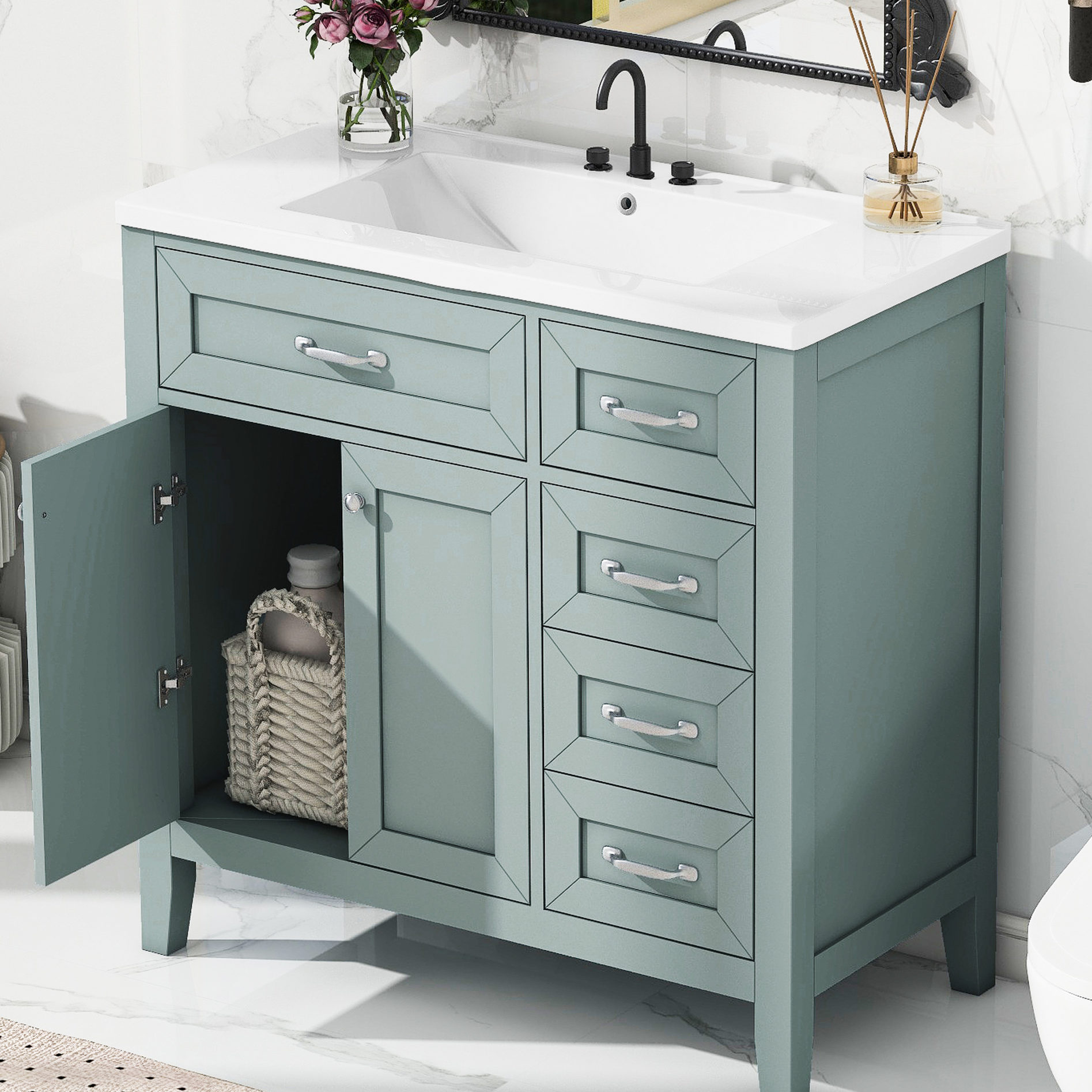 Vanity Keep Freestanding Green Vanity with Drawers + Waterproof Finish - Keep ...
