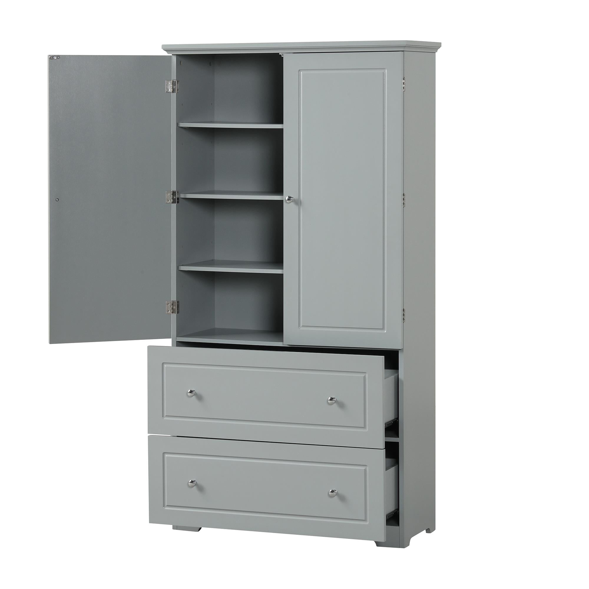 Freestanding Grey Bathroom Storage Cabinet with Two Drawers, Adjustable Shelf - Organize and ...