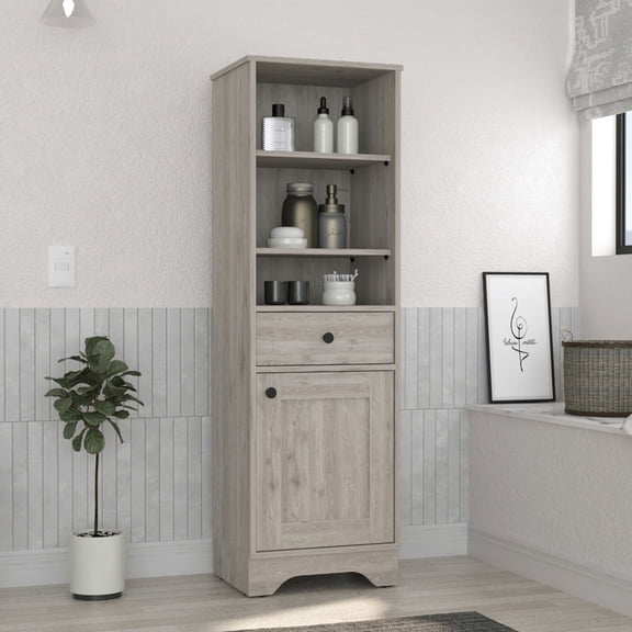 Freestanding Grey Engineered Wood Cabinet | Ideal for Bathroom Storage | Crafted with Particle Board Filler | Solves Bathroom Clutter