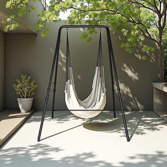 Freestanding Hammock Chair Stand, 200kg Capacity Wrought Iron Hanging Frame with 3 Rings for Indoor Outdoor Use, Easy Assembly Patio Garden Swing Holder
