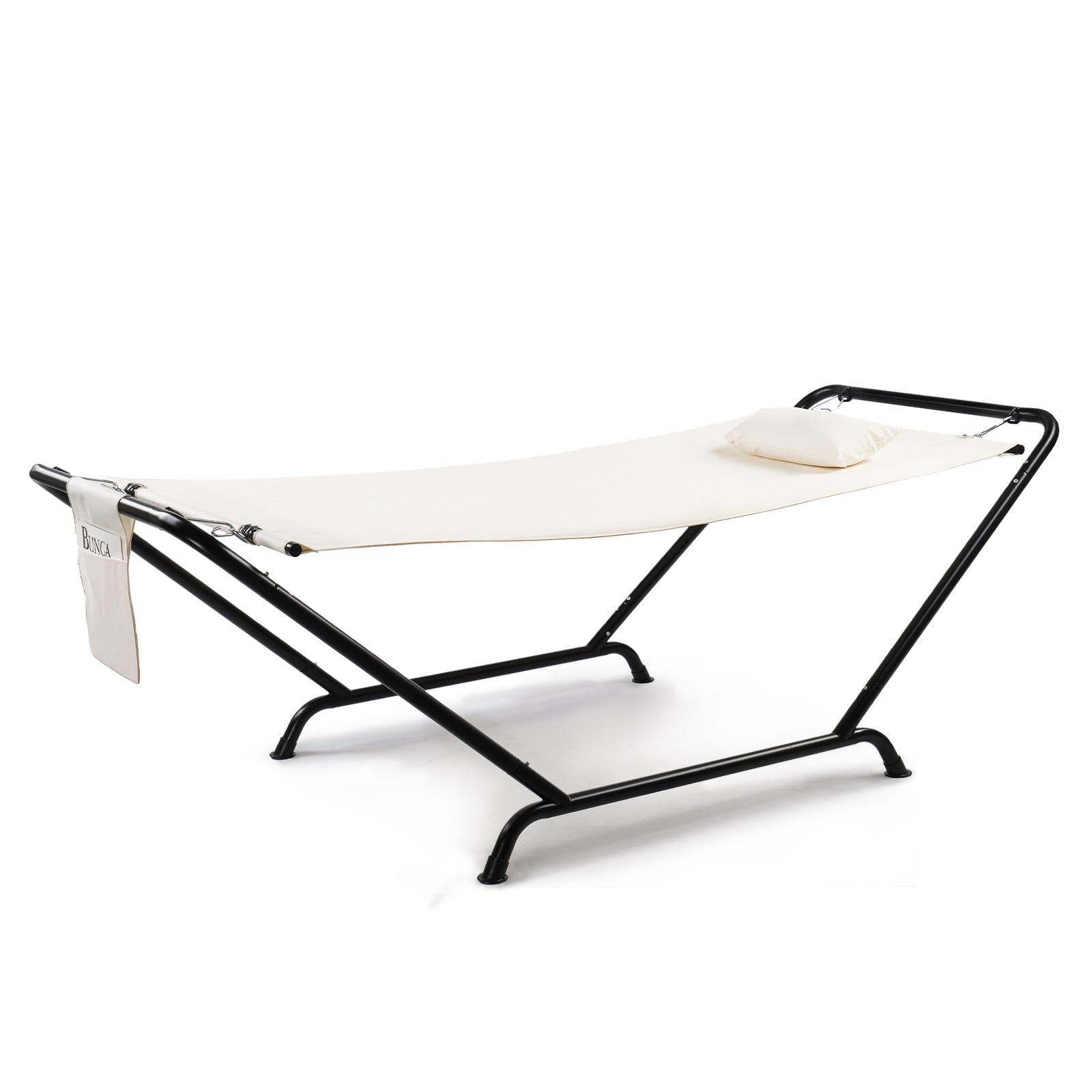 Freestanding Hammock Set with Steel Stand 550LB Weight Capacity Double-Layer Teslin Hammock with Pillow & Storage Bag for Patio Poolside Garden Backyard Camping