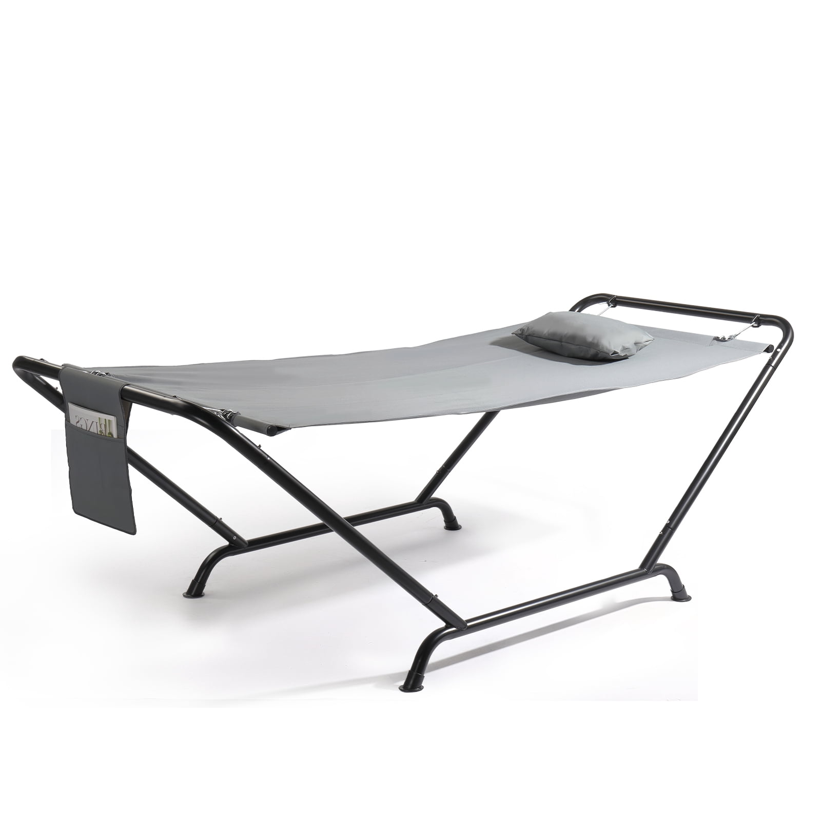 Freestanding Hammock with Stand 600LBS Heavy Duty Outdoor Hammock Bed with Soft Pillow and Storage Bag Grey