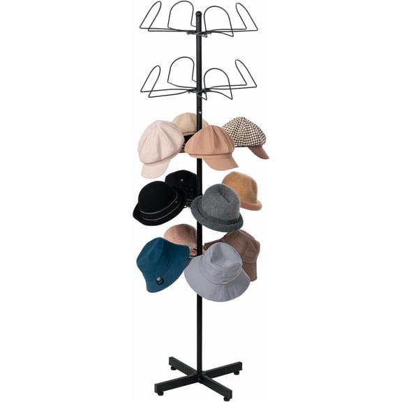 Freestanding Hat Rack Stand, Cowboy Hat Display Tree with Slanted Wire Racks, Commercial Baseball Cap Holder with 20 Removable Hooks for Hanging.