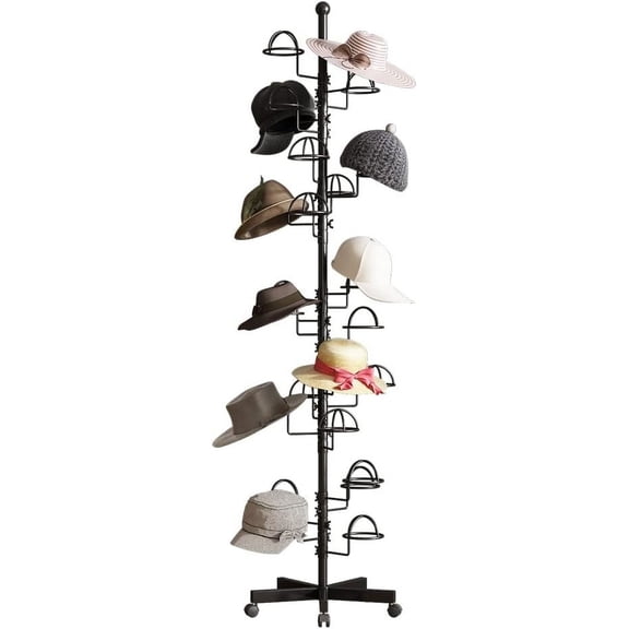 Freestanding Hats Rack Stand with 25 Customizable Circular Hooks Metal Hat Rack Hats Tree Organizer Rack Display Standing Floor Hat Stand for Home Store Commercial.