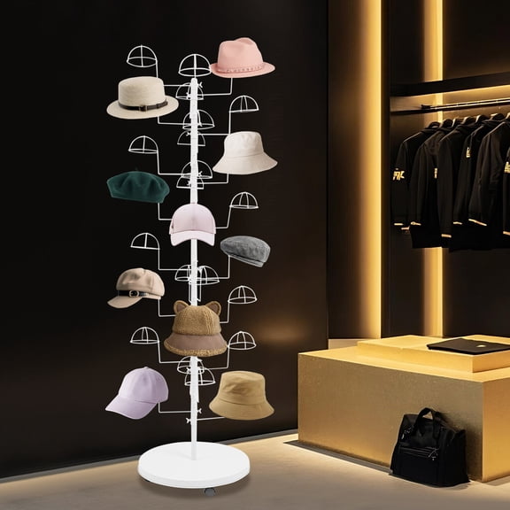 Freestanding Hats Rack Stand Metal Hats Display Stand with 30 Circular Hooks