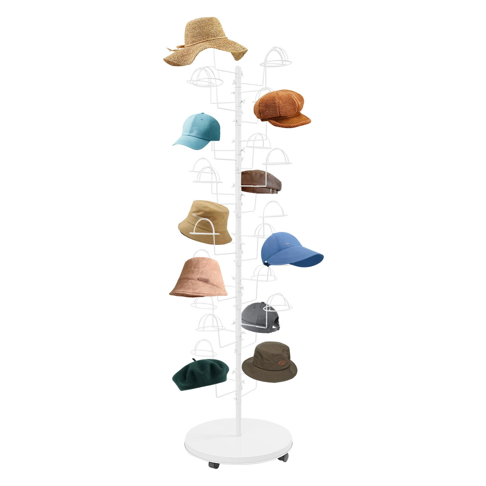 Round Hat Rack Freestanding Hats Rack Stand Metal Hats Display Stand with 30 Circular ...
