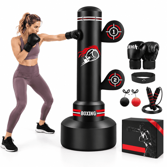 Red Rope Bridges Freestanding Heavy Punching Bag, Red and White, 70 Inch, Complete ...