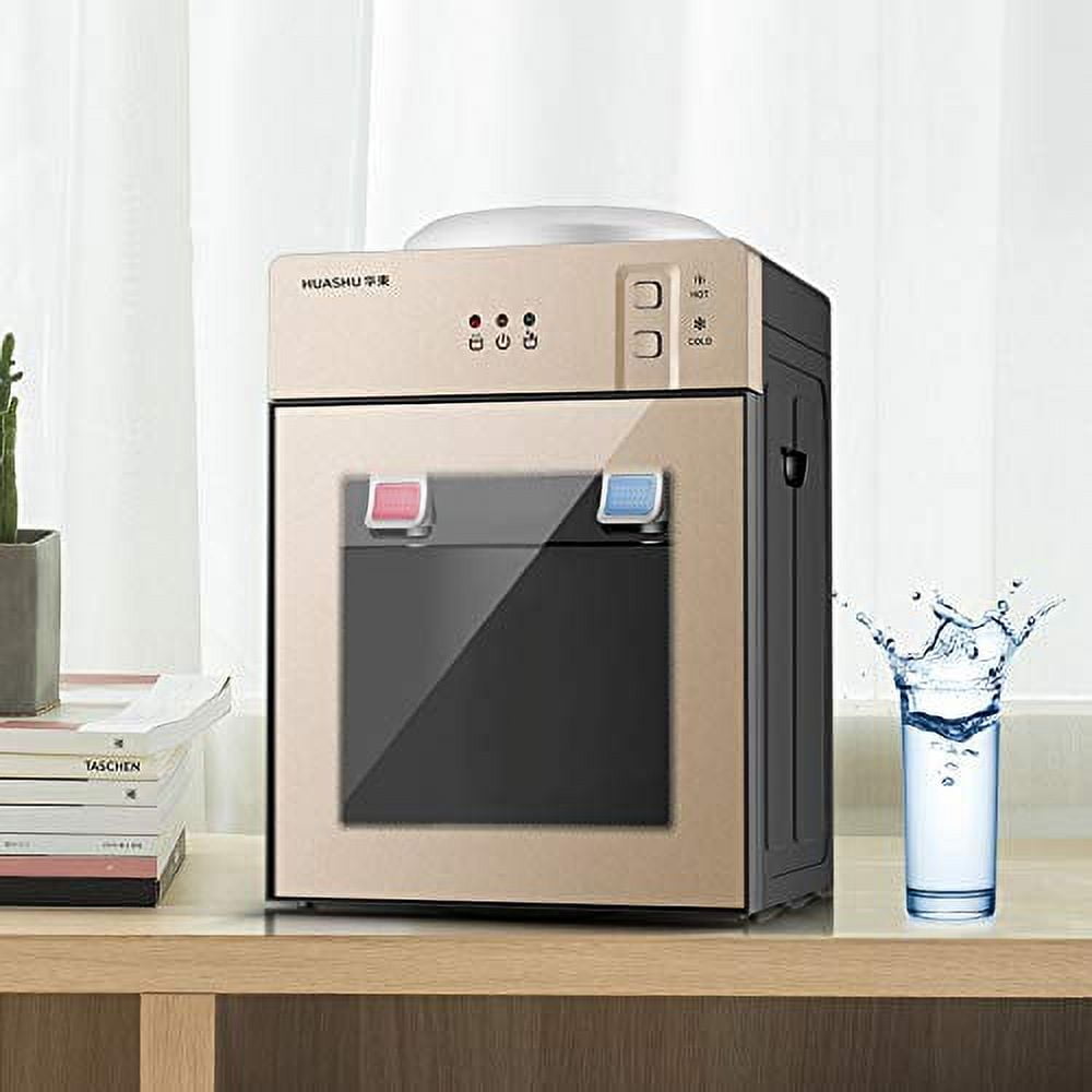 Freestanding Hot and Cold Water Cooler Dispenser - 110V 550W Top Loading Countertop Water Dispenser - Mini Desktop Water Cooler Dispenser for Home Office Coffee Tea Bar Dorm Room, Champagne gold