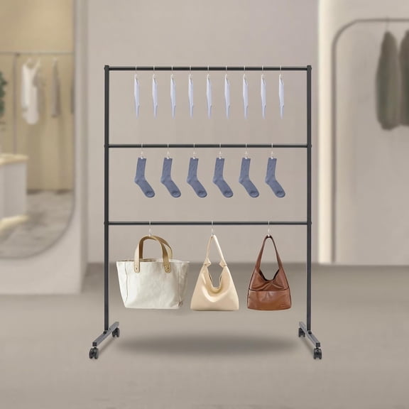 Freestanding Iron Storage Organizer Rack High Stability Display Stand Flexible Movement and Fixation Black