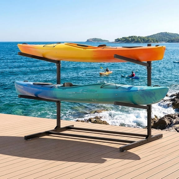 Freestanding Kayak Storage Rack, 2-Tier Heavy Duty Kayak Rack 200lbs Capacity, Kayak Holder for Garage Dock Shed, Indoor Outdoor Storage, Adjustable Kayak Stand for Kayak, SUP, Canoe, Paddle Board