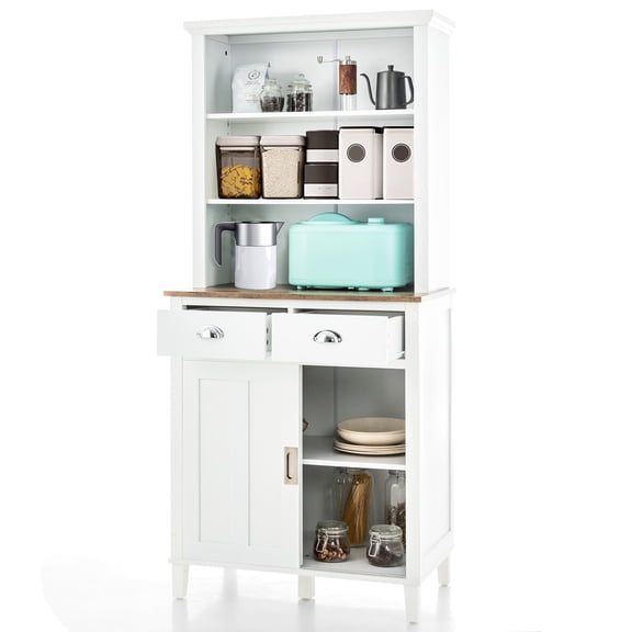 Freestanding Kitchen Buffet Cabinet Storage Cabinet w/Open Shelf &2 Deep Drawers