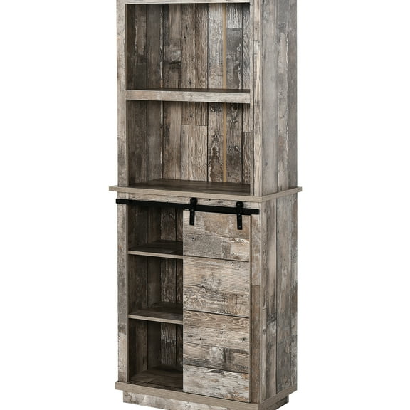 Freestanding Kitchen Cabinet With & Pantry Storage - Vintage Wood, Adjustable Shelf Sliding Door Rustic Buffet