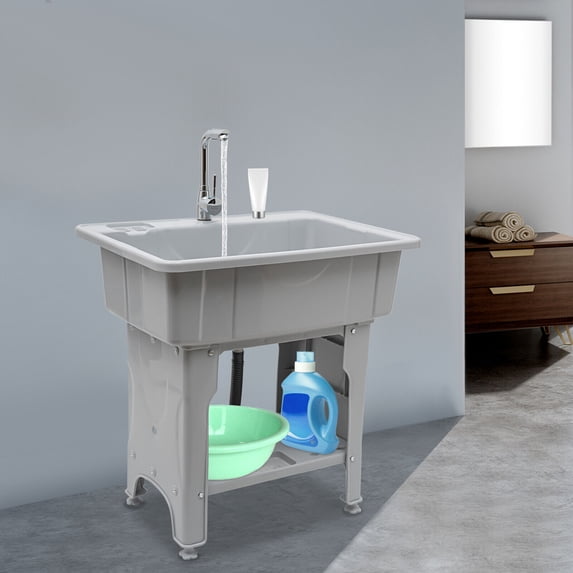 Freestanding Kitchen Sink Commercial Laundry & Utility Room Sinks w/ Faucet Gray