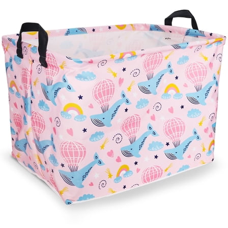 Freestanding Laundry Hamper, ZUEXT Collapsible Large Clothes Basket with Easy Carry Extended Handles for Clothes Toys in Bedroom, Bathroom (Whale)