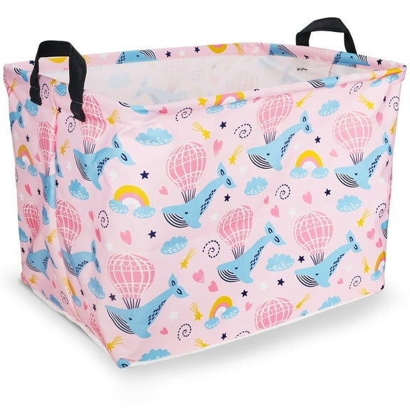 Freestanding Laundry Hamper, ZUEXT Collapsible Large Clothes Basket with Easy Carry Extended Handles for Clothes Toys in Bedroom, Bathroom (Whale)