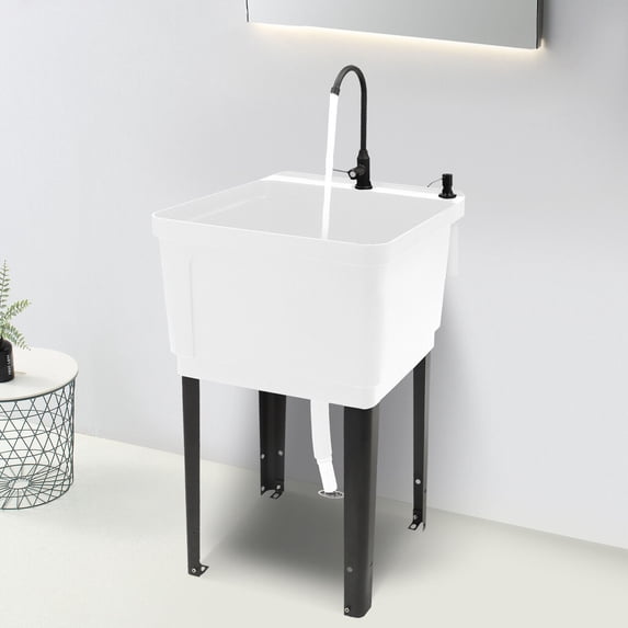 Freestanding Laundry Sink Wash Tub Basement Worksite Basin Utility Sink & Faucet