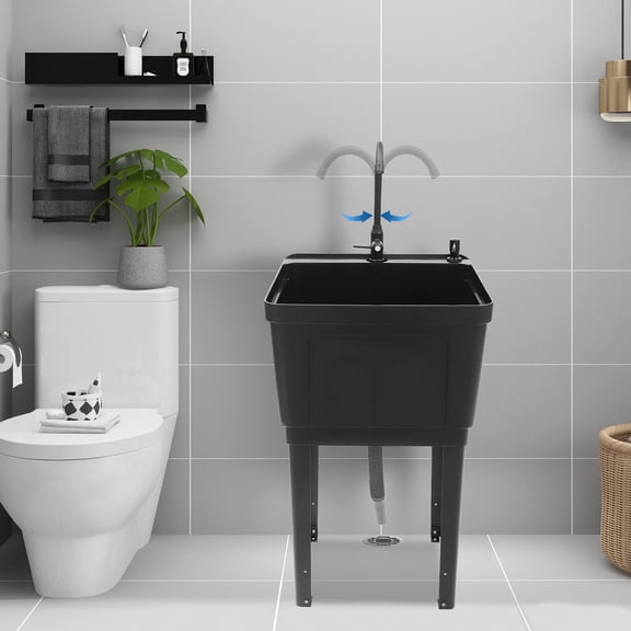 Freestanding Laundry Sink Wash Tub Basement Worksite Basin Utility Sink & Faucet