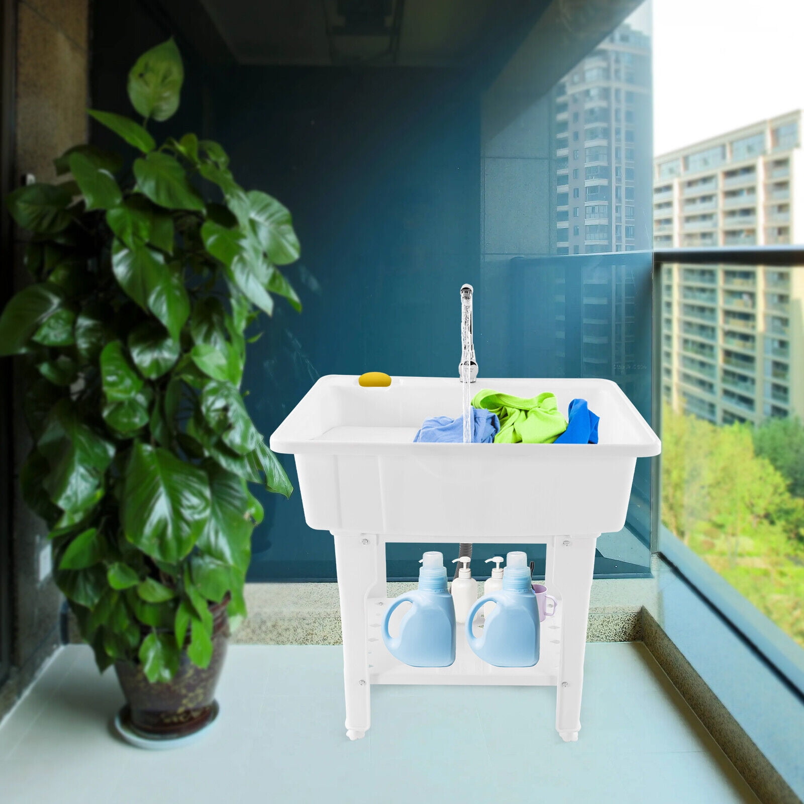 Freestanding Laundry Sink with Washboard, Indoor \u0026 Outdoor Utility Sink W/Faucet