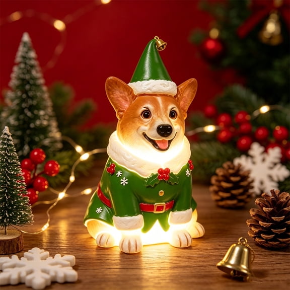 Freestanding Lighted Dog Blow Mold Christmas Decoration, Corgi LED Figure with Warm Glow, Glowing Cute Porch Decor for Indoor, Covered Outdoor, Yard, Patio, Garden & Display