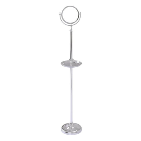 Freestanding Make-Up Mirror 8 Inch Diameter with Shaving Tray - Polished Chrome / 3X