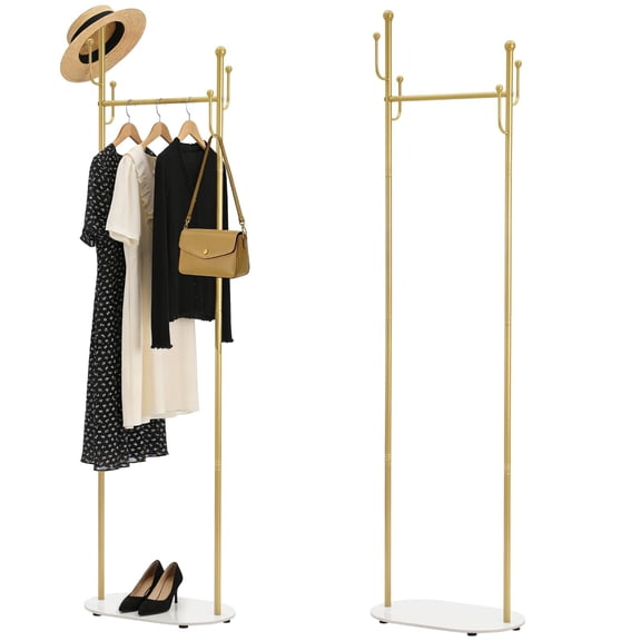 Freestanding Marble Base Metal Coat Rack Slim Garment Organizer for Entryway Bedroom Hallway