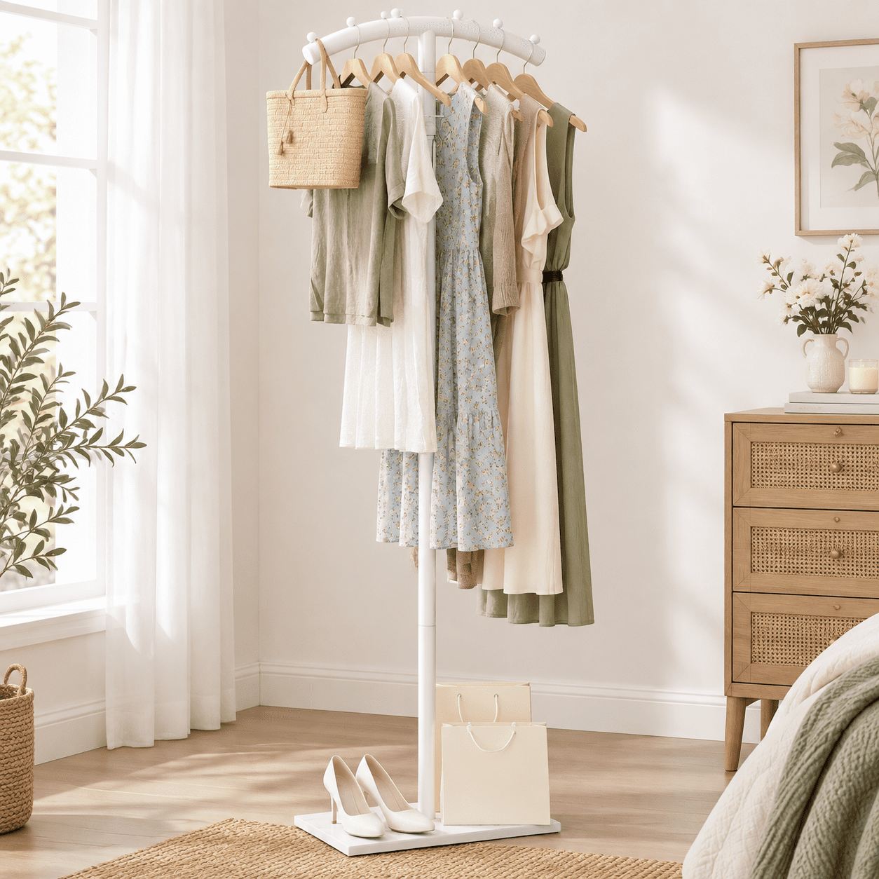 Freestanding Metal Clothes Rack With Rock Base 68.9in White - Walmart.com
