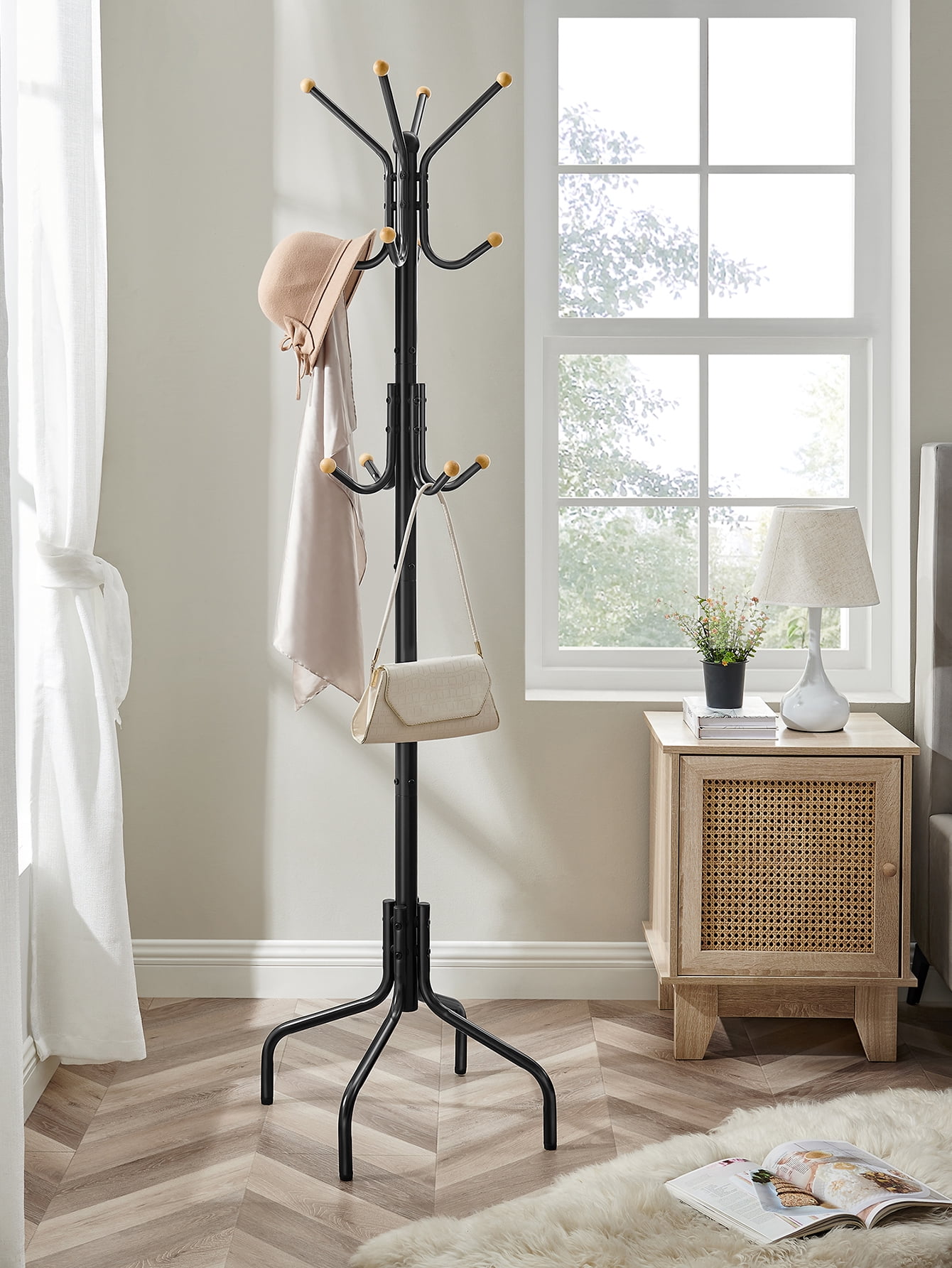 Freestanding Metal Coat Rack Stand, Coat Tree with 12 Hooks and 4 Legs ...
