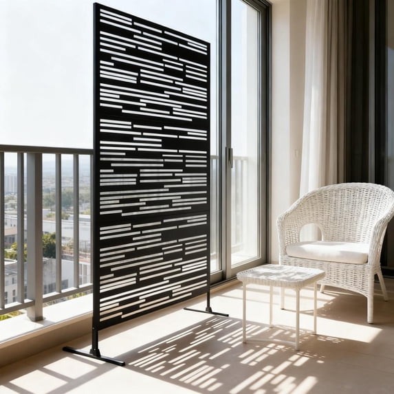 Freestanding Metal Outdoor Privacy Screen, Black Steel Decorative Space ...