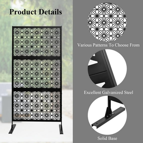 Freestanding Metal Privacy Panel for Deck Indoor/Outdoor Black Decorative Privacy Screen 77.5"x36.4"