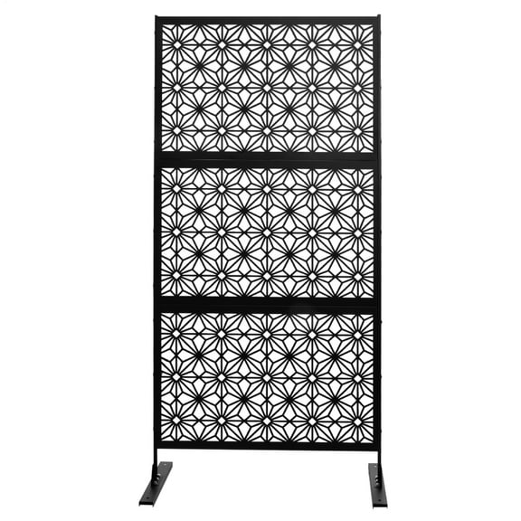 Freestanding Metal Privacy Screen 75" H x 35" W, Decorative Outdoor Room Divider, Easy Assembly Partition for Deck Backyard(A)