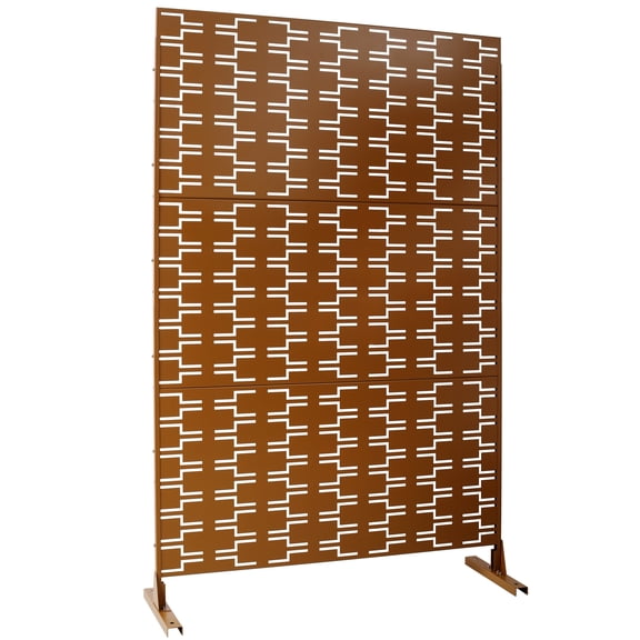 Freestanding Metal Privacy Screen 76H x 48W for Deck Balcony Patio, Outdoor & Indoor Decorative Privacy Fence Panels for Lawn Garden, Brown Steel PS112