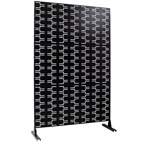 Freestanding Metal Privacy Screen 76H x 48W for Outdoor Patio Balcony, Decorative Privacy Fence Panel for Lawn Garden, Black Steel Screen for Deck Yard Privacy PS112